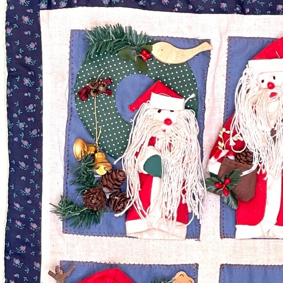 Santa Tapestry Christmas Wall Hanging 3D Santa Claus Handmade Detail 17" x 12" - Picture 2 of 7